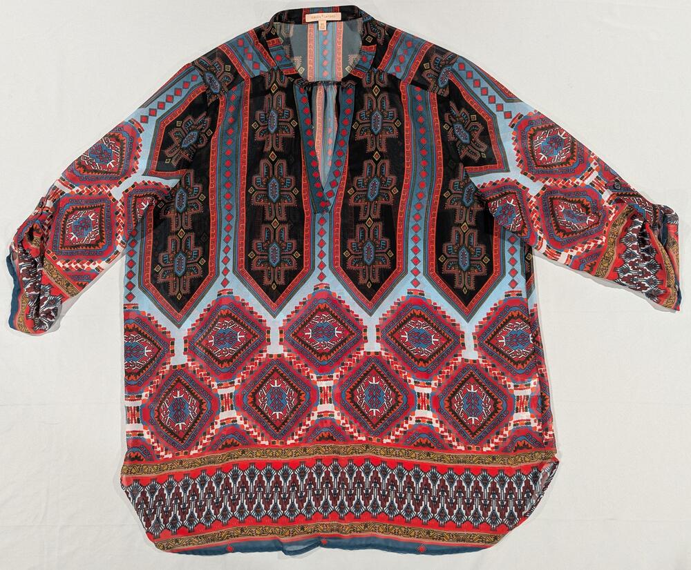Gibson Latimer Tunic Top Womens 2X Multicolor Geometric Sheer Chiffon Blouse